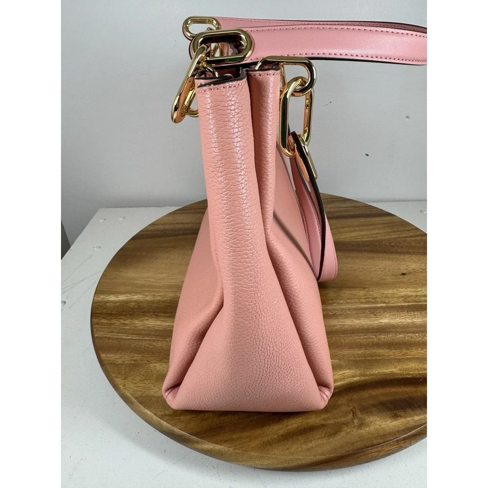 Authentic New Michael Kors Large Leather Trisha Shoulder Gusset Handbag Primrose